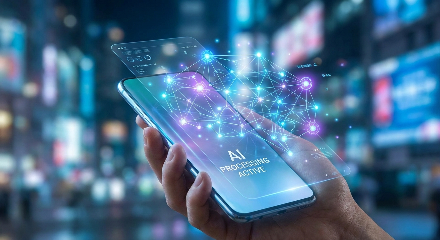 A smartphone processing AI tasks locally on its neural processing unit