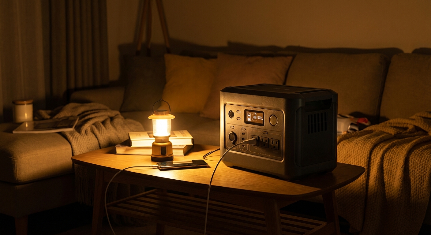 A portable power station providing emergency backup power during a home outage